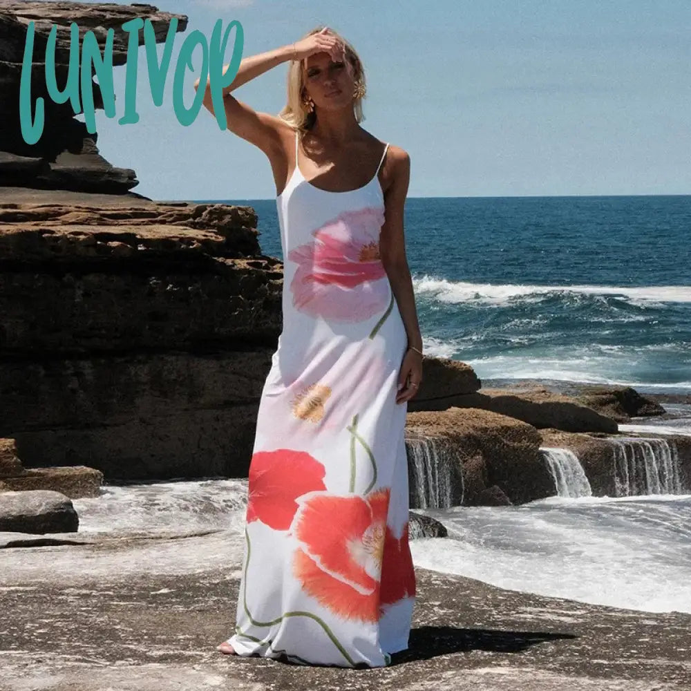 Lunivop 2024 Floral Prom Long Dress For Women Beach Holiday Backless Boho Elegant Coquette Dresses