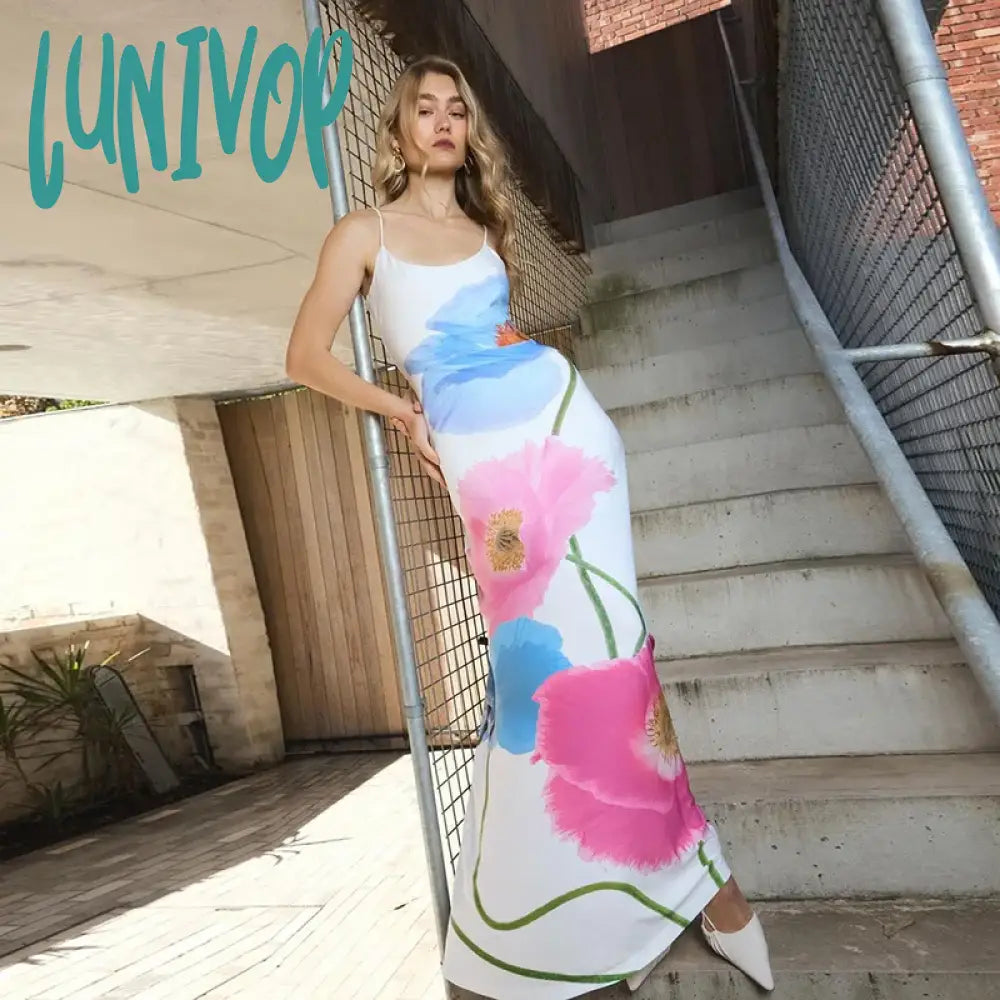 Lunivop 2024 Floral Prom Long Dress For Women Beach Holiday Backless Boho Elegant Coquette Dresses