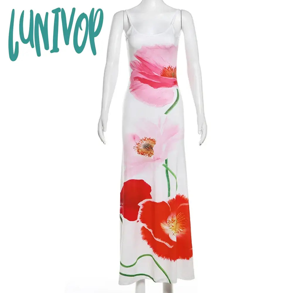 Lunivop 2024 Floral Prom Long Dress For Women Beach Holiday Backless Boho Elegant Coquette Dresses