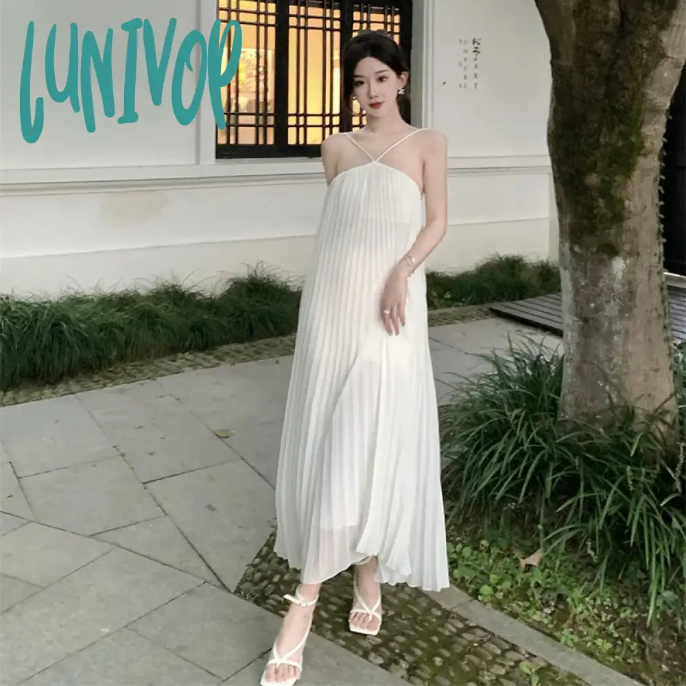 Lunivop 2024 New Sexy Women Backless Sundress Summer French Elegant Halter White Dresses Fairy