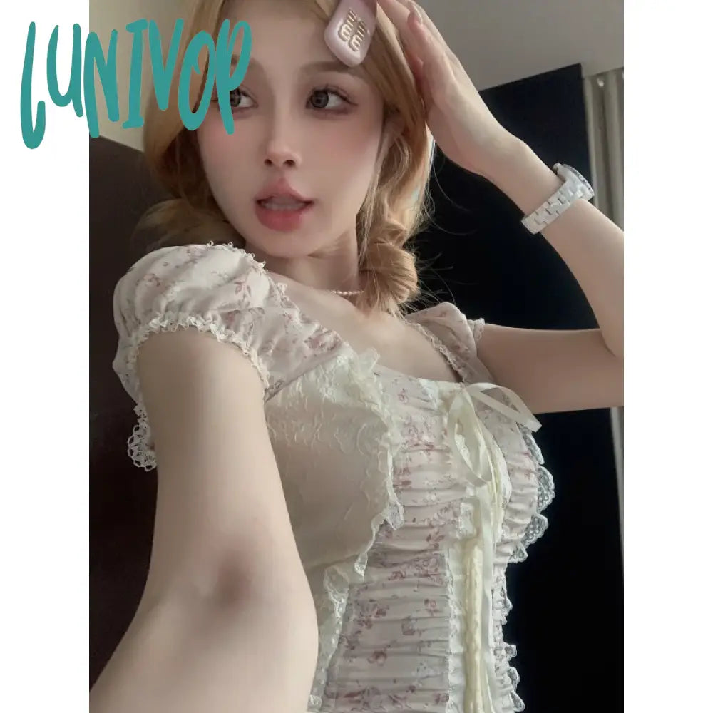 Lunivop 2024 Summer For Women Crop Tops Vintage Korean Retro Sweet Lace Up Camis Sleeveless Y2K