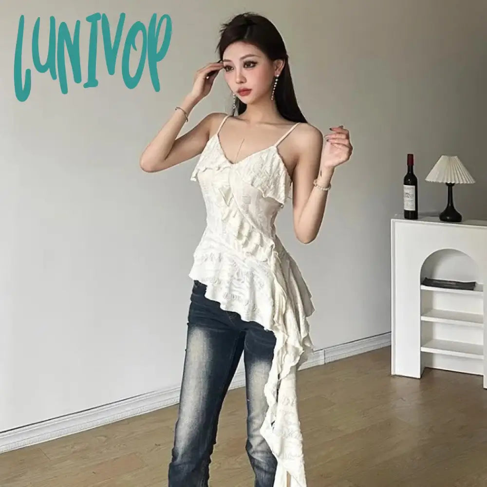 Lunivop 2024 Summer New Hole Camisole Dresses Y2K Sexy Deep V Irregular Slim Fit Tank Top Vintage