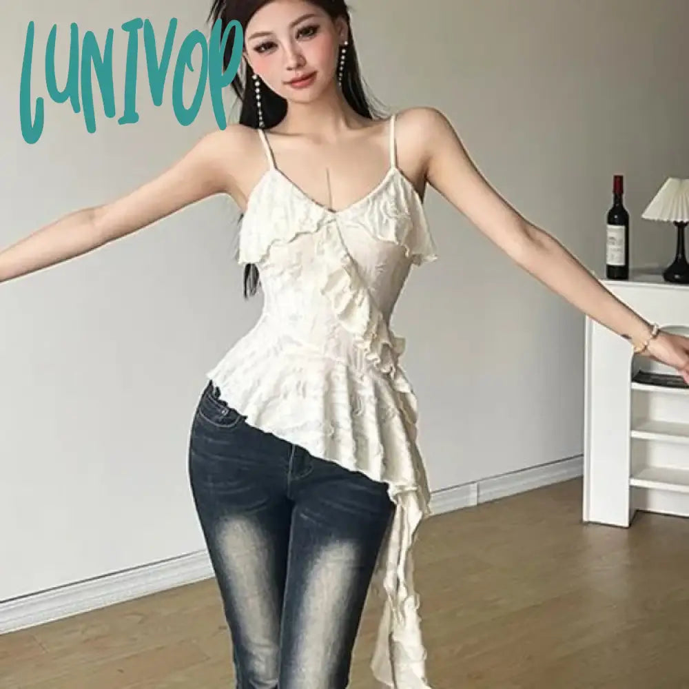 Lunivop 2024 Summer New Hole Camisole Dresses Y2K Sexy Deep V Irregular Slim Fit Tank Top Vintage