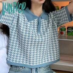 Lunivop 2024 Summer Vintage T Shirts Women’s Knitted Short Sleeve Thin Tshirt Crop Tops Casual