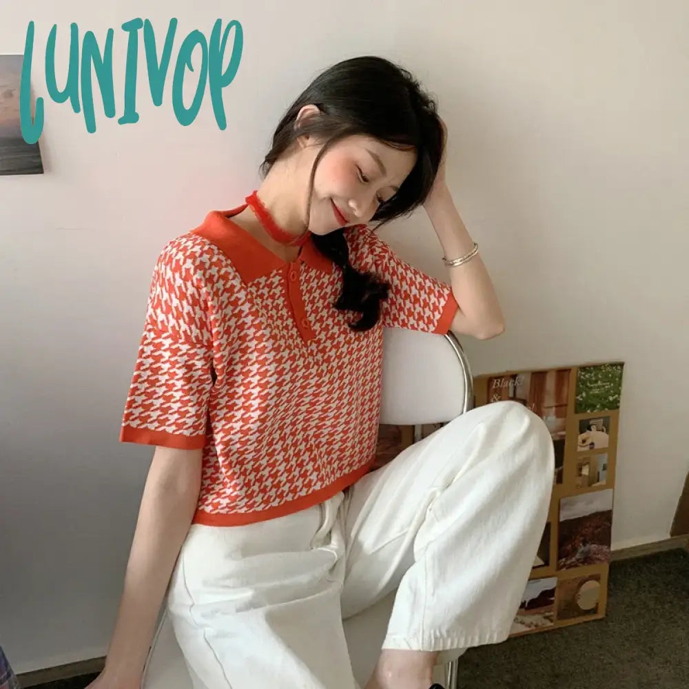 Lunivop 2024 Summer Vintage T Shirts Women’s Knitted Short Sleeve Thin Tshirt Crop Tops Casual