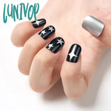 Lunivop 24Pcs/Box Fake Y2K Nails Press On Short Square Shape Wearable False With Stars Designs Full