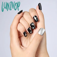 Lunivop 24Pcs/Box Fake Y2K Nails Press On Short Square Shape Wearable False With Stars Designs Full