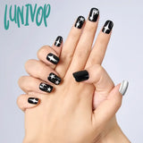 Lunivop 24Pcs/Box Fake Y2K Nails Press On Short Square Shape Wearable False With Stars Designs Full