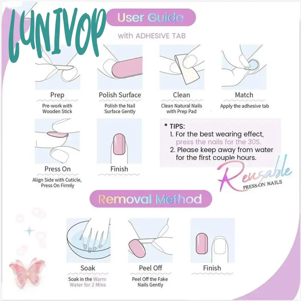 Lunivop 24Pcs Long Fake Nails 3D Bow Knot Star Rhinestone Design Pink Color Press On Ballerina