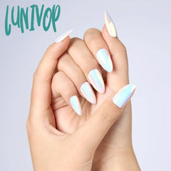 Lunivop 24Pcs/Set Mirror Effect Long Coffin Press On Fake Nails Kit With Adhesive Full Cover