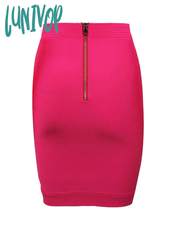 Lunivop 5 Colors Women Summer Sexy Button White Black Mini Bodycon Bandage Skirt Designer Hot Pink