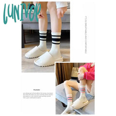 Lunivop 5Pairs Women Socks Autumn And Winter Striped Sports Couple White Breathable Comfortable Mid