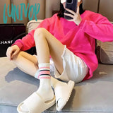 Lunivop 5Pairs Women Socks Autumn And Winter Striped Sports Couple White Breathable Comfortable Mid