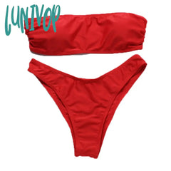 90s fashion New Swimsuit Solid Color Tube Top Swimming Suit Split Female Red Bikini Bikini