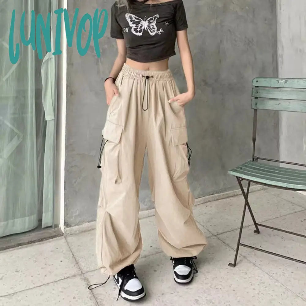 90s streetwear American Retro Workwear Casual Pants Women's Summer Versatile Straight Draping Ankle-Tied Trousers Loose Wide-Leg Pants Ins