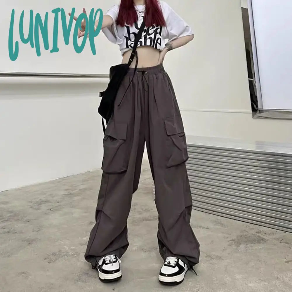 90s streetwear American Retro Workwear Casual Pants Women's Summer Versatile Straight Draping Ankle-Tied Trousers Loose Wide-Leg Pants Ins