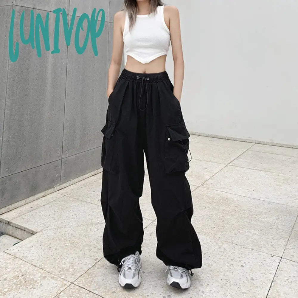 90s streetwear American Retro Workwear Casual Pants Women's Summer Versatile Straight Draping Ankle-Tied Trousers Loose Wide-Leg Pants Ins
