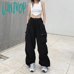 90s streetwear American Retro Workwear Casual Pants Women's Summer Versatile Straight Draping Ankle-Tied Trousers Loose Wide-Leg Pants Ins