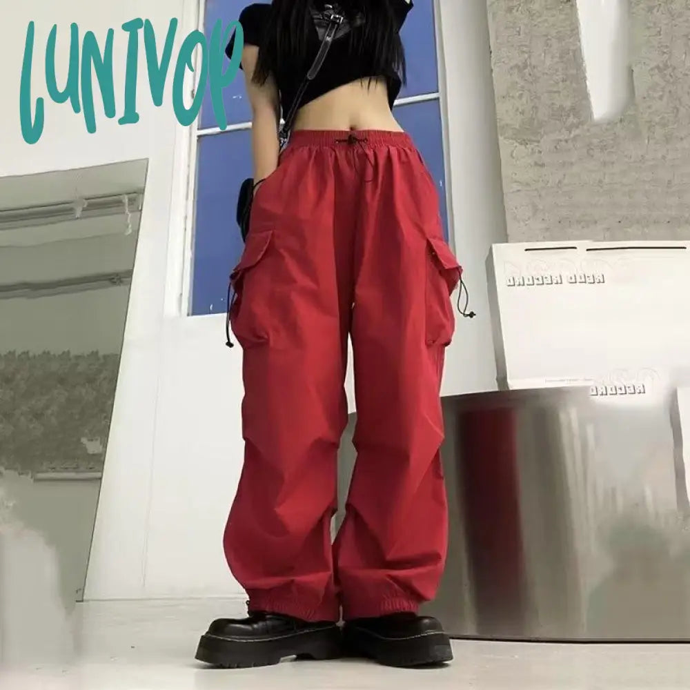 90s streetwear American Retro Workwear Casual Pants Women's Summer Versatile Straight Draping Ankle-Tied Trousers Loose Wide-Leg Pants Ins