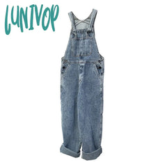 90s streetwear Early Autumn New Style American Retro High Waist Wide Leg Denim Suspender Pants Loose Slimming Washed Age-Reducing Mopping Trousers for Women