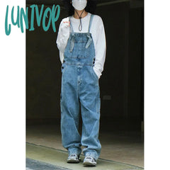 90s streetwear Early Autumn New Style American Retro High Waist Wide Leg Denim Suspender Pants Loose Slimming Washed Age-Reducing Mopping Trousers for Women