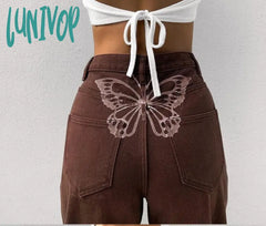 90s streetwear Women's High Waist Printed Jeans