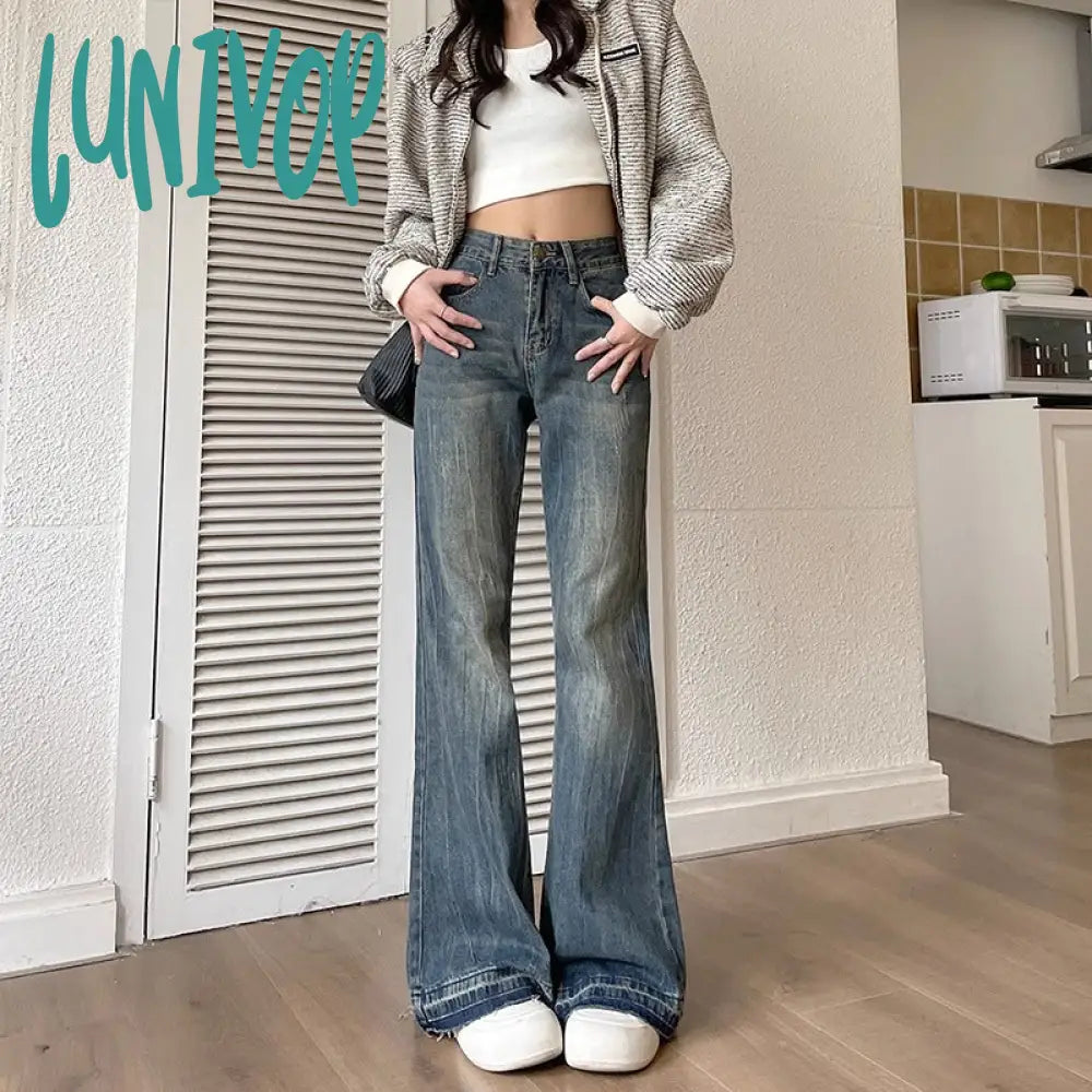 90s streetwear Women's Skinny Jeans Autumn and Winter New American Retro High Waist Loose Non-Leg Flared Pants Autumn