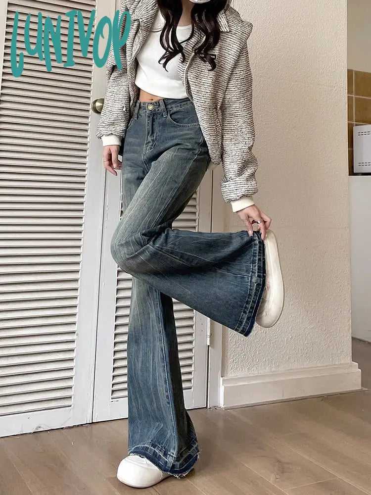 90s streetwear Women's Skinny Jeans Autumn and Winter New American Retro High Waist Loose Non-Leg Flared Pants Autumn