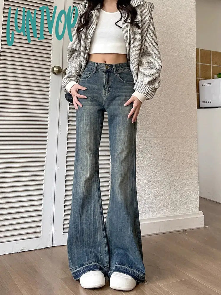 90s streetwear Women's Skinny Jeans Autumn and Winter New American Retro High Waist Loose Non-Leg Flared Pants Autumn