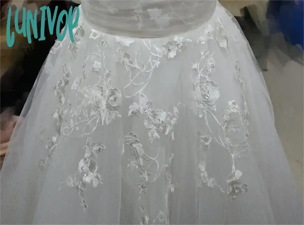 Lunivop A Line Boat Neck Wedding Dress For Women See Through Tulle Bridal Gown With Lace Floral