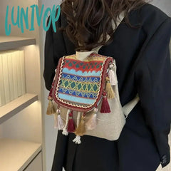 Lunivop Aesthetic Design Womens Backpack Fashion Tassels Small Canvas Bag 2024 Trend Light Weight