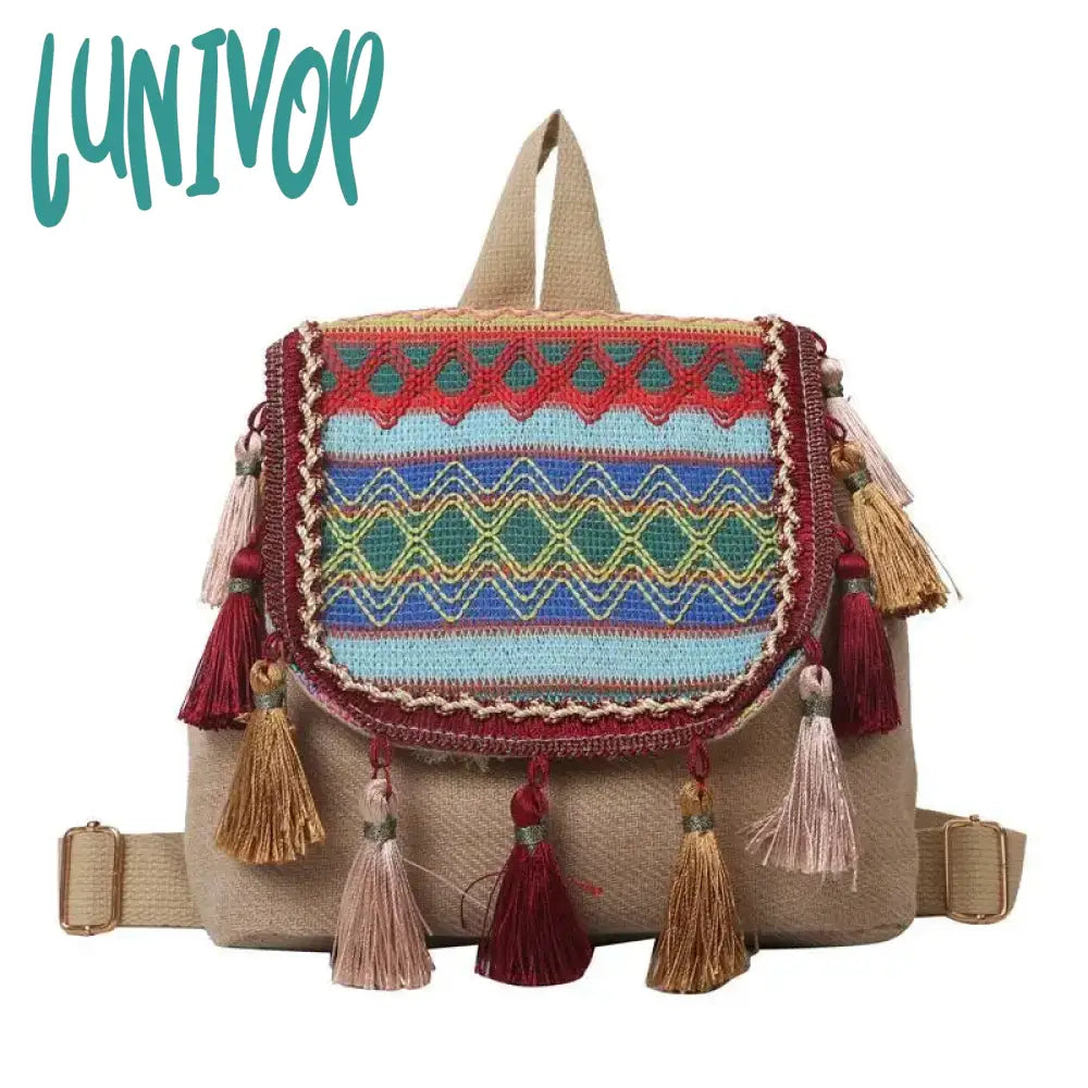 Lunivop Aesthetic Design Womens Backpack Fashion Tassels Small Canvas Bag 2024 Trend Light Weight