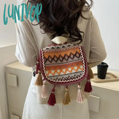 Lunivop Aesthetic Design Womens Backpack Fashion Tassels Small Canvas Bag 2024 Trend Light Weight