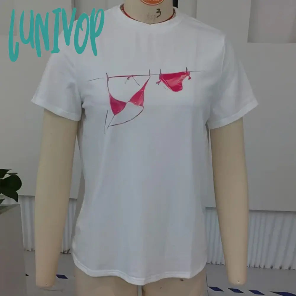 Lunivop Aesthetic Outfits Women Short Sleeve Pullovers Tops Fashion Graphic Print Loose Fit T-Shirt