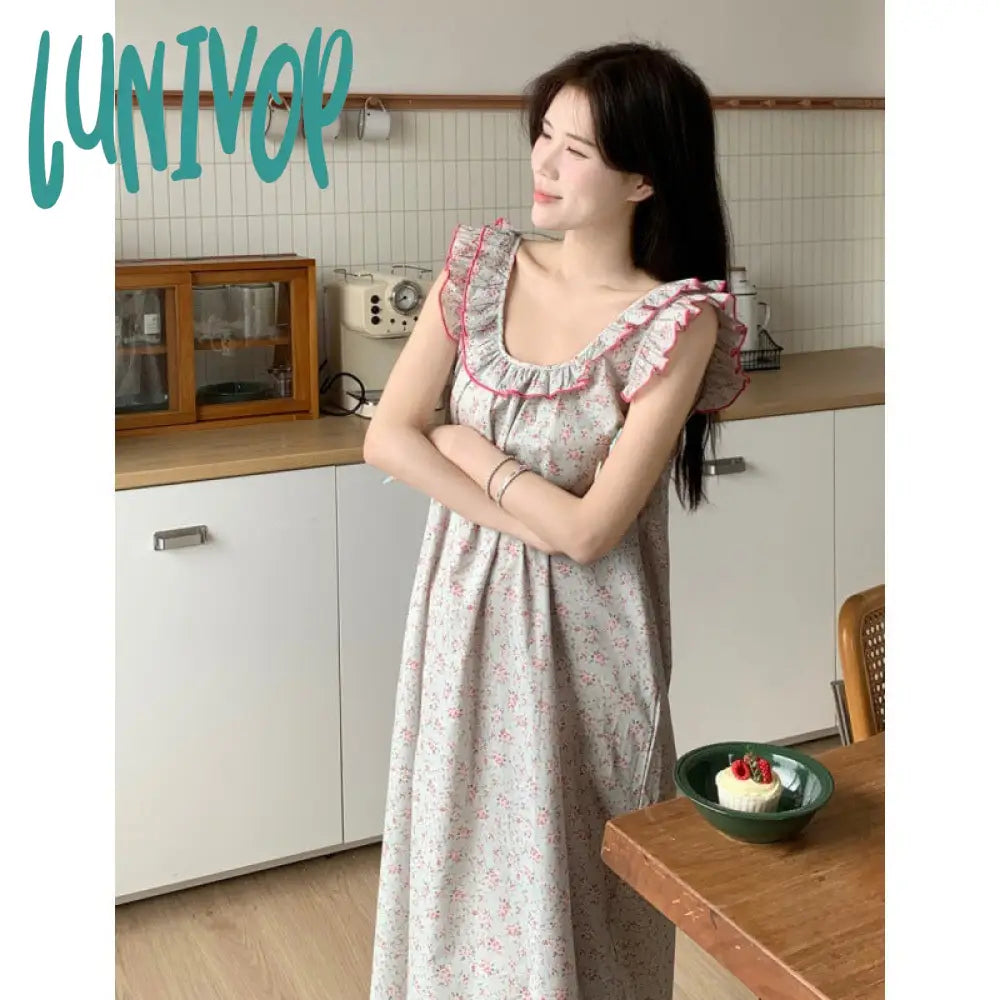 alice in wonderland costume Korean Style Retro Floral Cotton Ruffled Strap Backless Pajamas Home Wear Nightdress for Women Summer New