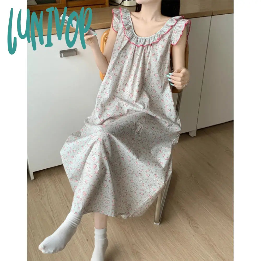 alice in wonderland costume Korean Style Retro Floral Cotton Ruffled Strap Backless Pajamas Home Wear Nightdress for Women Summer New