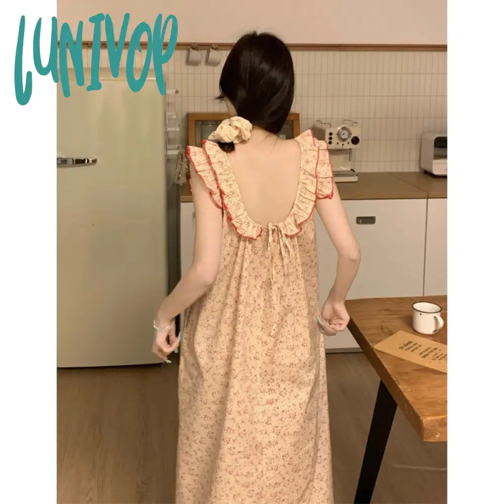 alice in wonderland costume Korean Style Retro Floral Cotton Ruffled Strap Backless Pajamas Home Wear Nightdress for Women Summer New