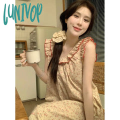 alice in wonderland costume Korean Style Retro Floral Cotton Ruffled Strap Backless Pajamas Home Wear Nightdress for Women Summer New