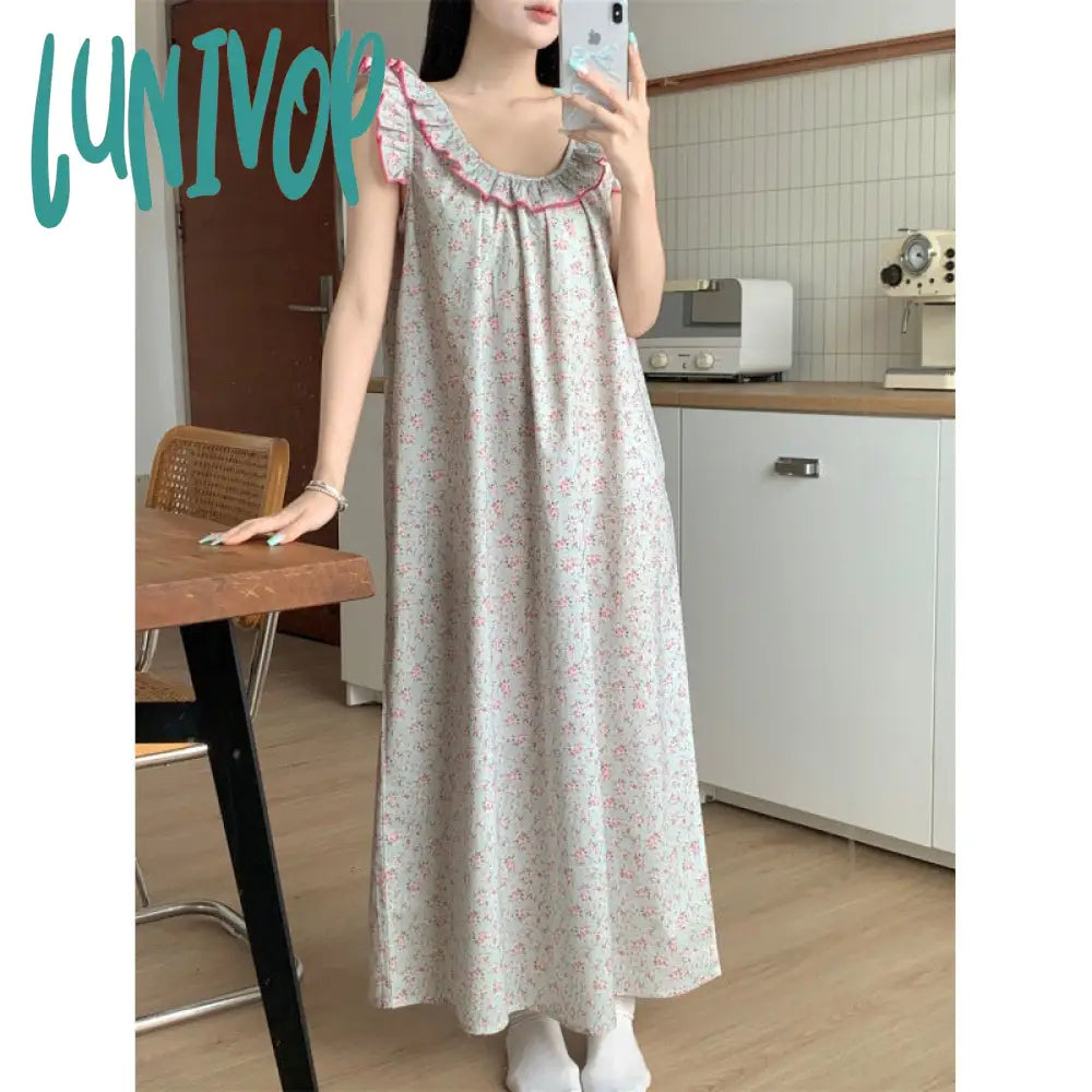 alice in wonderland costume Korean Style Retro Floral Cotton Ruffled Strap Backless Pajamas Home Wear Nightdress for Women Summer New