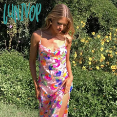 alien invasion dress to impress New off-Neck Backless Sequined Floral Gold Chain Women's Split Dress