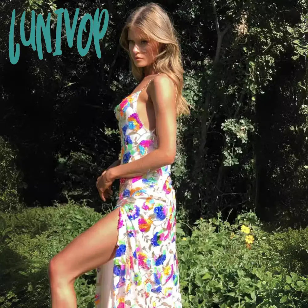 alien invasion dress to impress New off-Neck Backless Sequined Floral Gold Chain Women's Split Dress