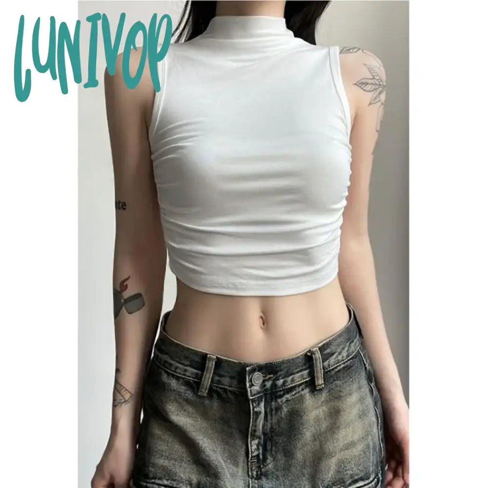 Lunivop American Half-High Collar Sleeveless Tops Mujer 2024 Summer New Vest For Women Y2K E-Girl