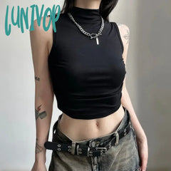 Lunivop American Half-High Collar Sleeveless Tops Mujer 2024 Summer New Vest For Women Y2K E-Girl