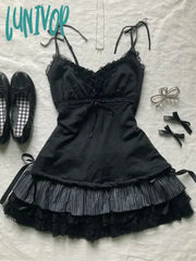 Lunivop American Retro Lace Suspenders Crop Top Cute And Sweet Summer Set Y2K Clothes Women