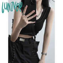 Lunivop American Street Fake Two Piece Camisole Vest 2024 Summer New Sleeveless Tops Women Y2K