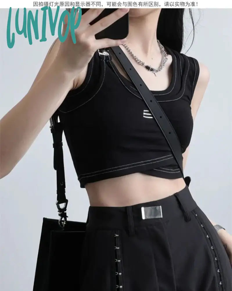 Lunivop American Street Fake Two Piece Camisole Vest 2024 Summer New Sleeveless Tops Women Y2K