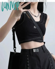 Lunivop American Street Fake Two Piece Camisole Vest 2024 Summer New Sleeveless Tops Women Y2K