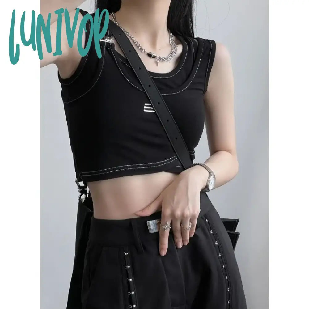 Lunivop American Street Fake Two Piece Camisole Vest 2024 Summer New Sleeveless Tops Women Y2K