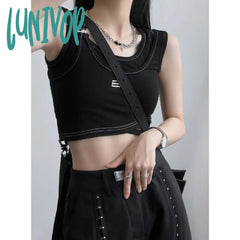 Lunivop American Street Fake Two Piece Camisole Vest 2024 Summer New Sleeveless Tops Women Y2K