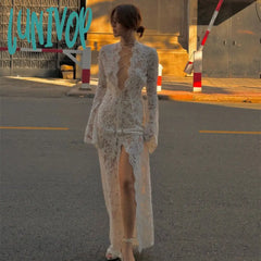 android vs cyberborg dress to impress 2024 Early Autumn New Sexy Hot Girl Lace Stitching Fashion Street Slit Long Sleeve Dress